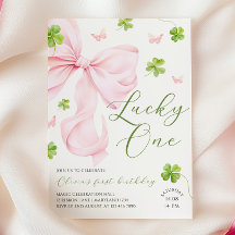 Convite de Aniversário de 1 Ano Lucky One com Laço