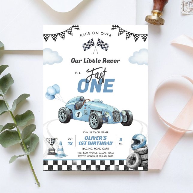 Convite de Aniversário de 1 Ano Menino Carro de Co (Criador carregado)
