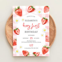 Convite de Aniversário de 1 Ano Morango Berry Prim