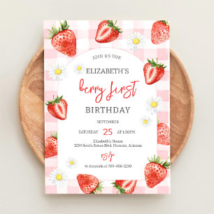Convite de Aniversário de 1 Ano Morango Berry Prim