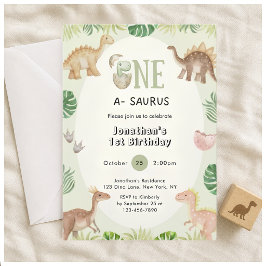 Convite de Aniversário de 1 Ano One a Saurus