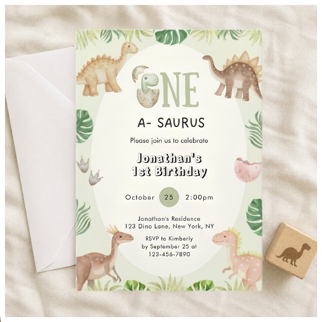 Convite de Aniversário de 1 Ano One a Saurus (Criador carregado)