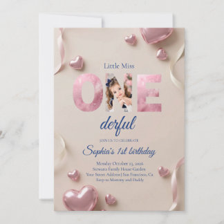 Convite de Aniversário de 1 Ano "One-derful" Foto 
