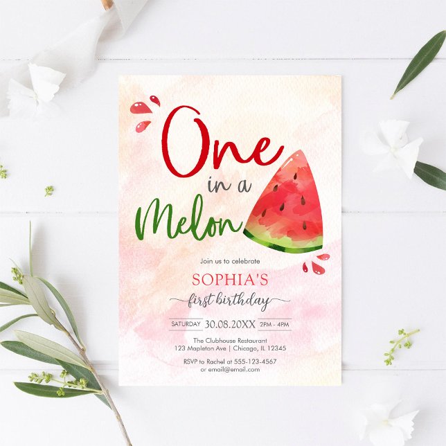Convite de Aniversário de 1 Ano One In A Melon (Criador carregado)