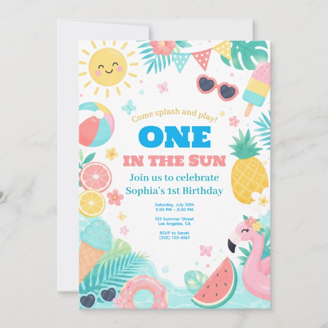 Convite de Aniversário de 1 Ano One in the Sun Fes (Frente)