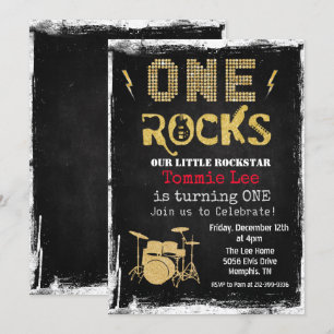 Convite de Aniversário de 1 ano One Rocks Rockstar