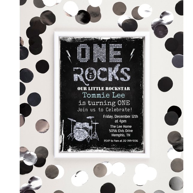 Convite de Aniversário de 1 ano One Rocks Rockstar (Criador carregado)