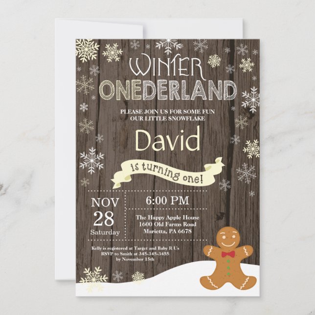 Convite de Aniversário de 1 Ano Onederland Inverno (Frente)