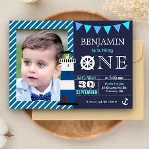 Convite de Aniversário de 1 Ano para Bebê Náutico