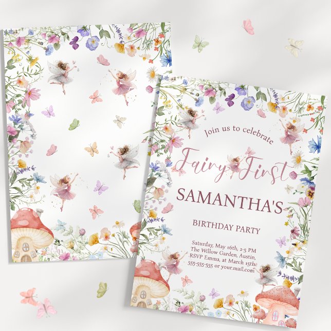 Convite de Aniversário de 1 Ano para Jardim de Fad (Wildflower Fairy Garden 1st Birthday Invitation)