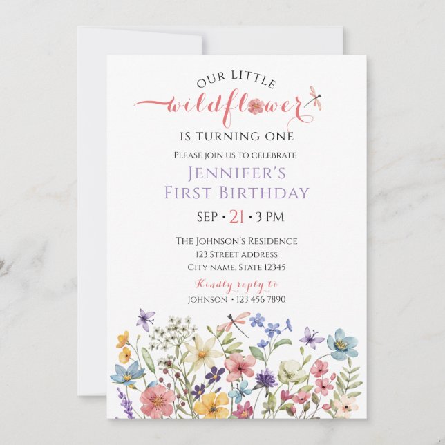 Convite de Aniversário de 1 Ano para Menina com Aq (Frente)