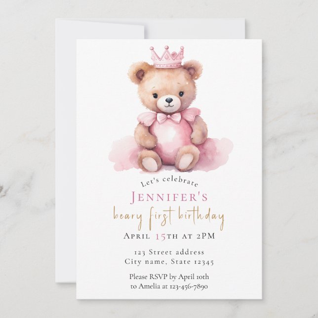 Convite de Aniversário de 1 Ano para Menina com Ur (Frente)