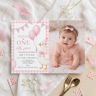 Convite de Aniversário de 1 Ano para Menina Ganso 
