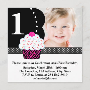 Convite de Aniversário de 1 Ano para Meninas Cupca