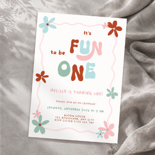 Convite de Aniversário de 1 Ano para Meninas Pink 