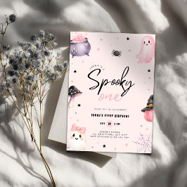 Convite de Aniversário de 1 ano Pink Spooky One Ha