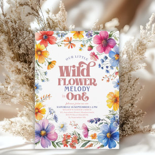 Convite de Aniversário de 1 Ano Pink Wildflower Wi