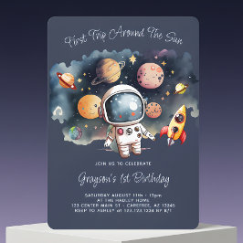 Convite de Aniversário de 1 Ano Planetas Espaço Az