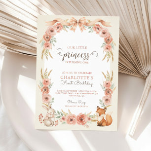 Convite de Aniversário de 1 Ano Princesa Floral Bl
