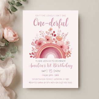 Convite de Aniversário de 1 Ano Rainbow Onederful