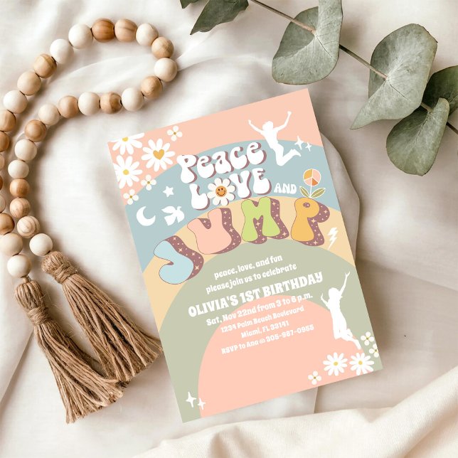 Convite de Aniversário de 1 Ano Retro Arco-Íris (Criador carregado)