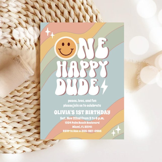 Convite de Aniversário de 1 Ano Retro Pastel (Criador carregado)