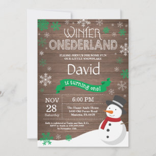 Convite de Aniversário de 1 Ano Rústico de Inverno