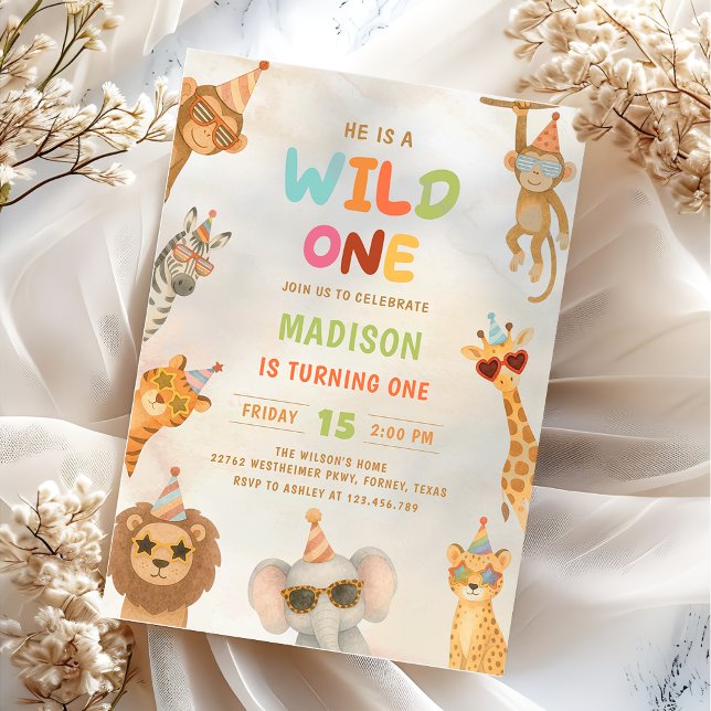 Convite de Aniversário de 1 Ano Safari de Animais  (Criador carregado)