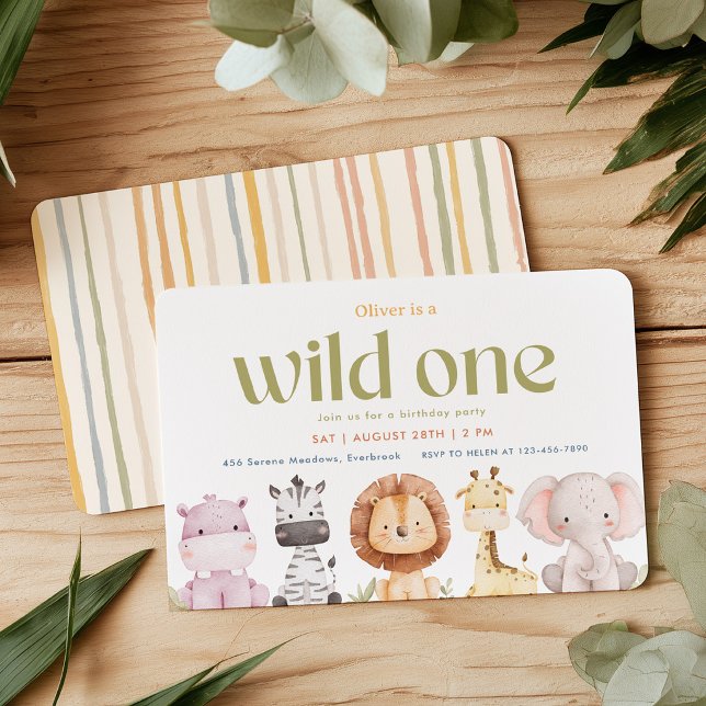 Convite de Aniversário de 1 ano Safari Wild One (Criador carregado)
