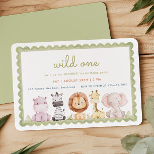 Convite de Aniversário de 1 Ano Scalloped Wild One
