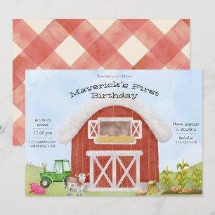 Convite de Aniversário de 1 Ano Simple Farm Fun