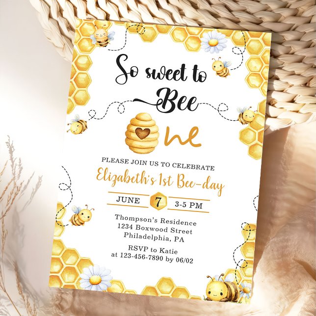 Convite de Aniversário de 1 ano So Sweet To Bee (Criador carregado)
