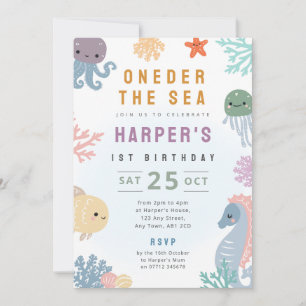 Convite de Aniversário de 1 Ano Sob O Mar Vida Oce