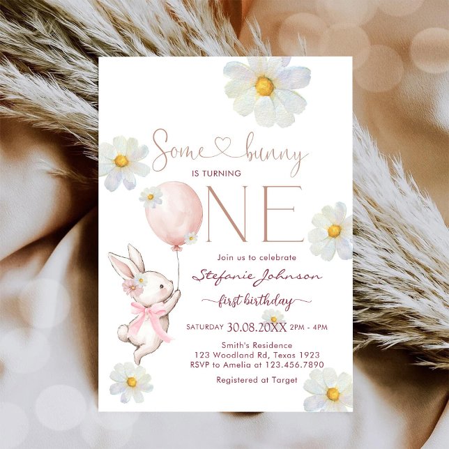 Convite de Aniversário de 1 Ano Some Bunny First (Criador carregado)