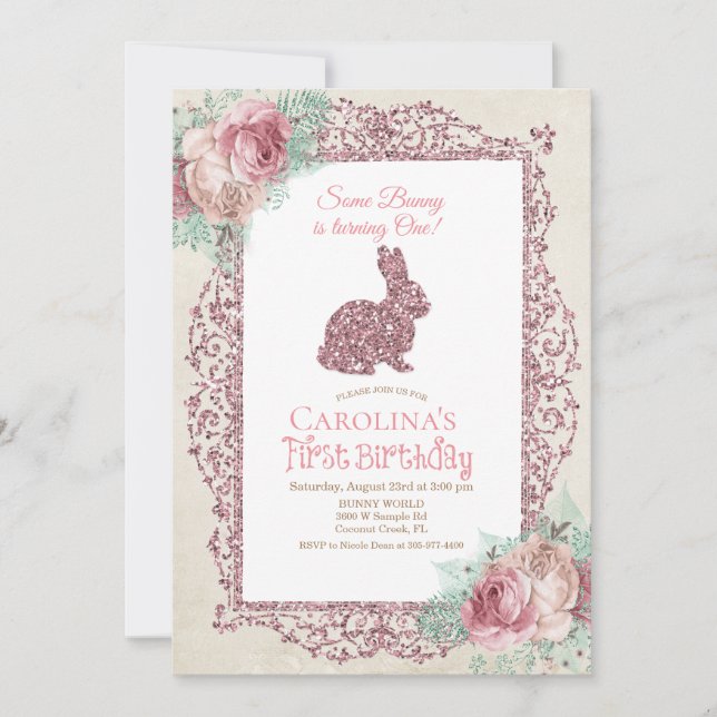 Convite de Aniversário de 1 Ano Some Bunny First (Frente)