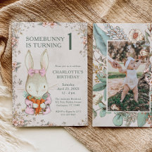 Convite de Aniversário de 1 Ano Somebunny is Turni