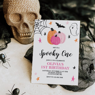 Convite de Aniversário de 1 Ano Spooky One Rosa de