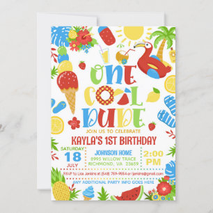 Convite de Aniversário de 1 Ano Summer One Cool Du