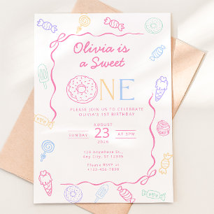 Convite de Aniversário de 1 Ano Sweet One Candy La
