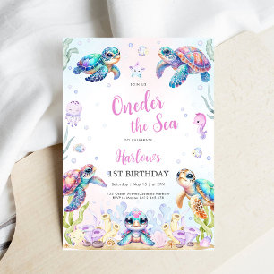 Convite de Aniversário de 1 Ano Tartaruga Sob O Ma