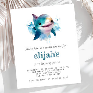 Convite de Aniversário de 1 Ano Tubarão Aquarela A