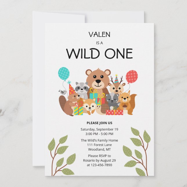 Convite de Aniversário de 1 Ano Wild One (Frente)
