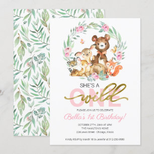 Convite de Aniversário de 1 Ano Wild One Animais d