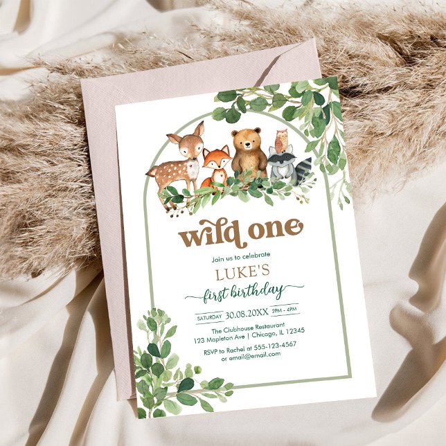 Convite de Aniversário de 1 Ano WIld One Animais d (Criador carregado)