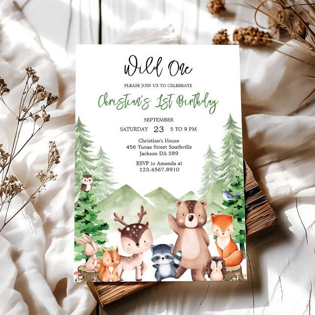 Convite de Aniversário de 1 Ano Wild One Animais d (Criador carregado)