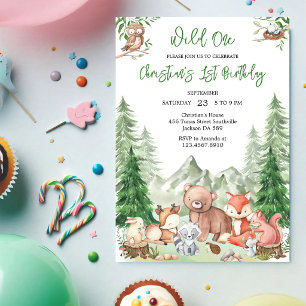 Convite de Aniversário de 1 Ano Wild One Animais d