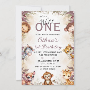 Convite de Aniversário de 1 Ano Wild One Safari