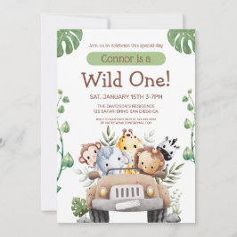 Convite de Aniversário de 1 Ano Wild One Safari An