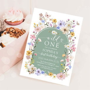 Convite de Aniversário de 1 Ano Wild One Wildflowe