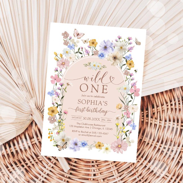 Convite de Aniversário de 1 Ano Wild One Wildflowe (Criador carregado)